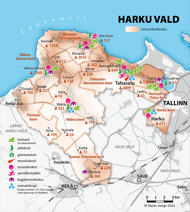 Harku valla kaart, rahvastikutihedus